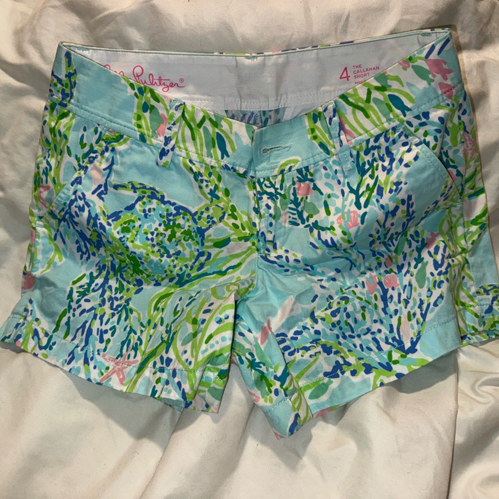 Lilly Pulitzer Vibrant Blue and Green Patterned Shorts